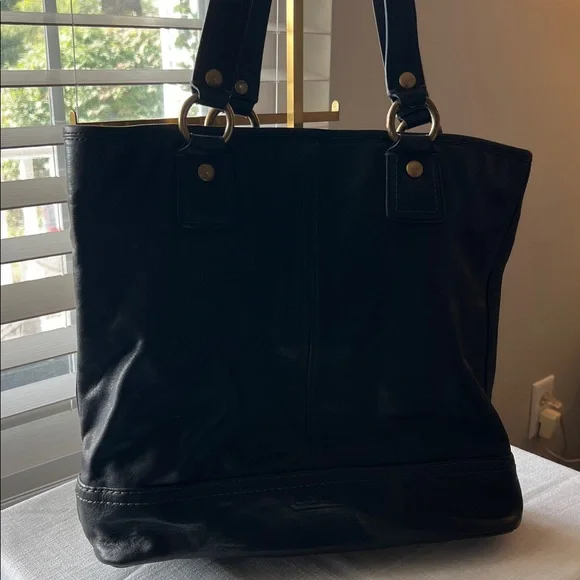 Coach Black Leather Shoulder Tote Bag with Gold Brass Accents - Picture 10 of 13